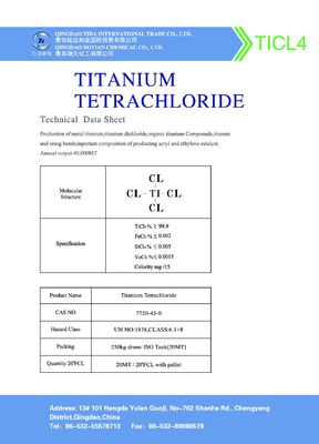 Endüstriyel %99,9 Titanyum Tetraklorür TiCl4 CAS 7550-45-0 250kg ISO Tank Paketi